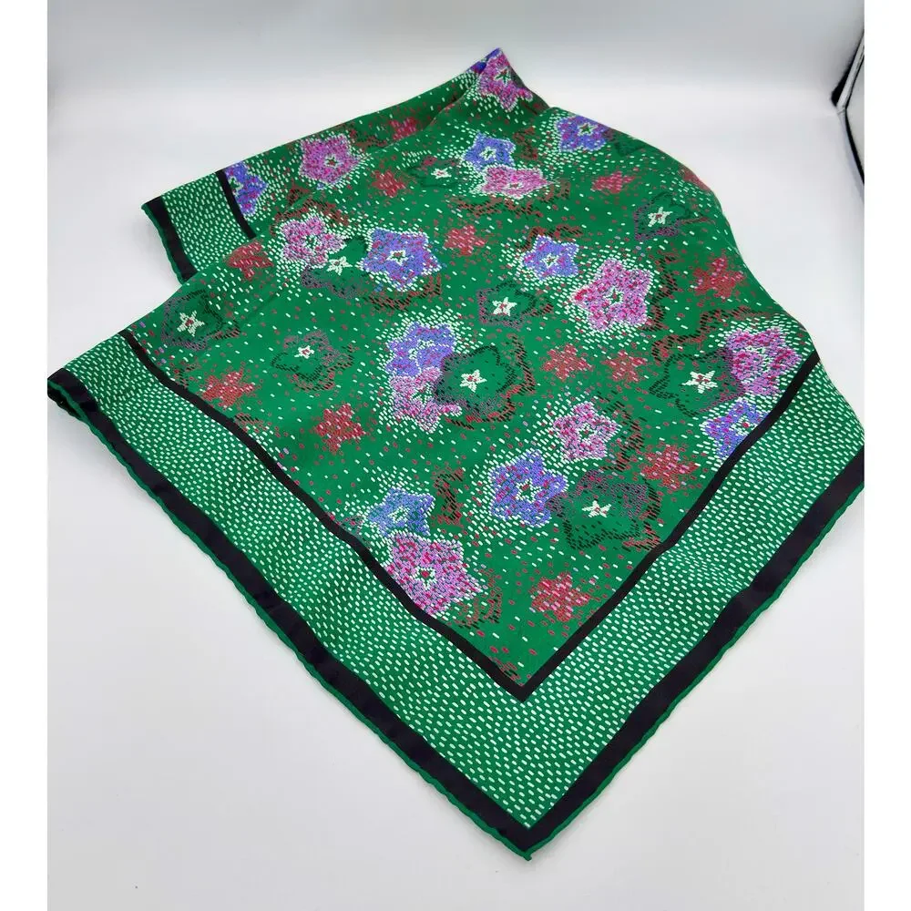 JAEGER Paris Vintage Silk Scarf Square Green Red Pink Floral Print 26